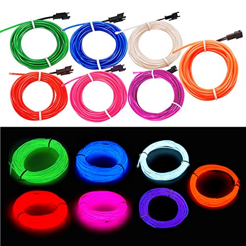 Image of MaxLax EL Wire 7 Pack, 16.4ft Neon Light Wire Noise Reduction with Battery Pack(7 Color) (16.4ft)