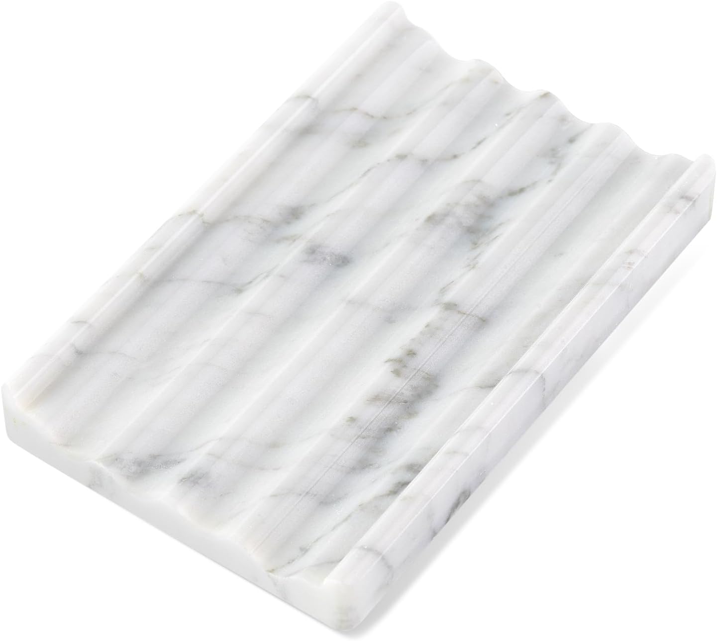 Koville Luxury Italy Marble Soap Dish - Stone Soap Dish for Shower and Kitchen Sink - Elegant Soap Box with Drainage Hole (Bianco Carrara)