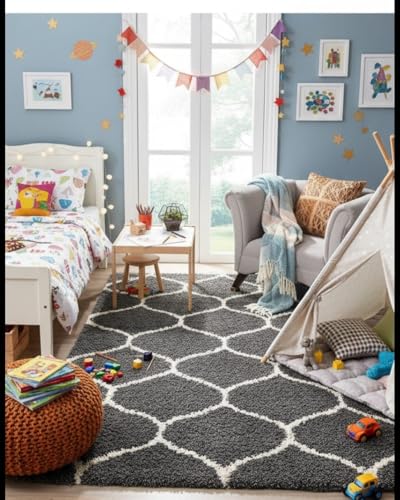 Image of Carpet for Hallway, Kitchen, and Modern InteriorsCarpetCozy Shag Runner for Living Room, Bedroom & Office Decor ETC Size 5x8 feet, Patten-Solid Grey M