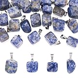Beadthoven 24pcs Natural Blue Spot Jasper Stone Pendants Irregular Healing Stone Crystal Chakra Reiki Nugget Tumbled Rock Gemstone Charm Beads for DIY Necklace Jewelry Making