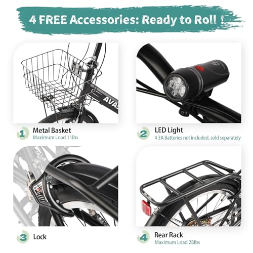 AVASTA Quartet 20 24 Inch Folding Bike with 7-Speed, Dual C-Brake, Fender, Rear Rack and Bicycle Basket, Mutiple Colors - Image 4