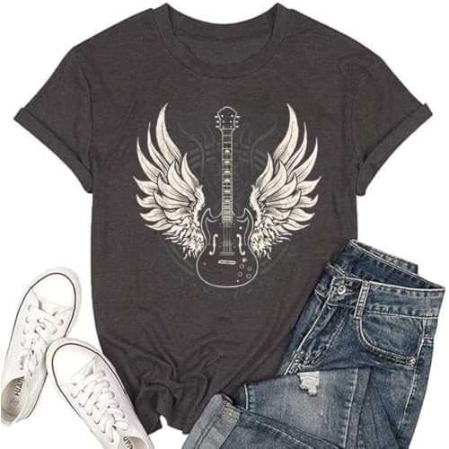 Nashville Country Concert Music T Shirts for Women Guitar Eagle Wing Graphic Short Sleeve Vintage Casual Girl Tee Tops