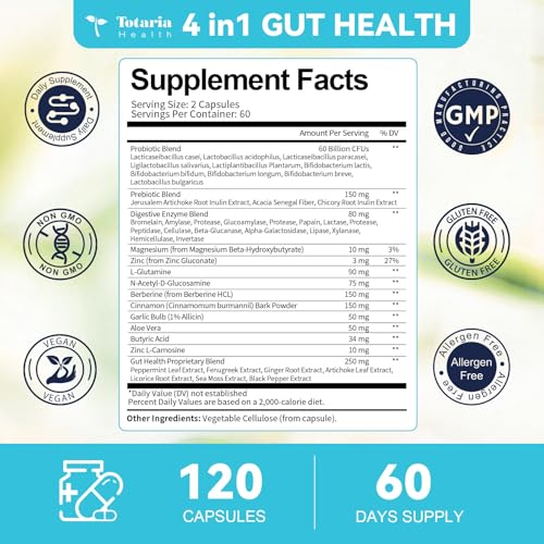 4-in-1 Gut Health Supplement with Probiotics, Prebiotics, Postbiotics & Digestive Enzymes for Women & Men, 60 Billion CFU Probiotics for Gut and Digestion, Strong Immunity, Skin (120 Capsules) - Image 7