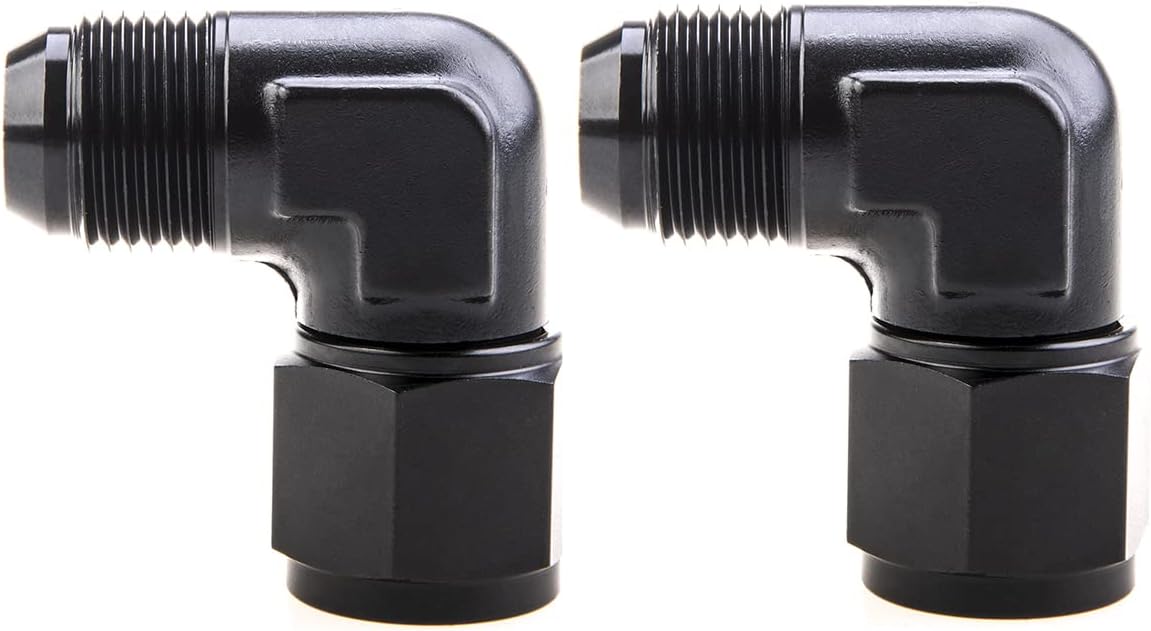 8AN Female to 8AN Male Flare 90 Degree Swivel Hose Fitting Adapter Aluminium Anodized Black 2Pcs