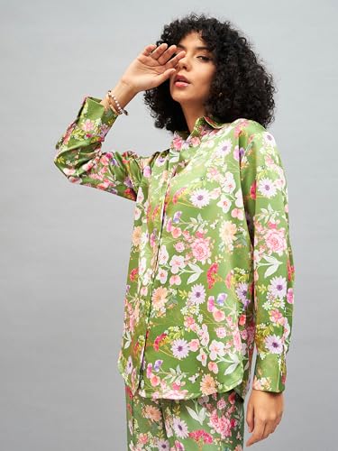 Image of SASSAFRAS Women Satin Floral Oversized Shirt