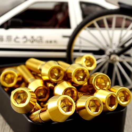 Image of RISON Titanium Bolts Ti Bolt M5*0.8 * 16 Hex Tapered Socket Head 5Pcs Gold Titanium Hex Tapered Head Bolt Screw for Bike stem