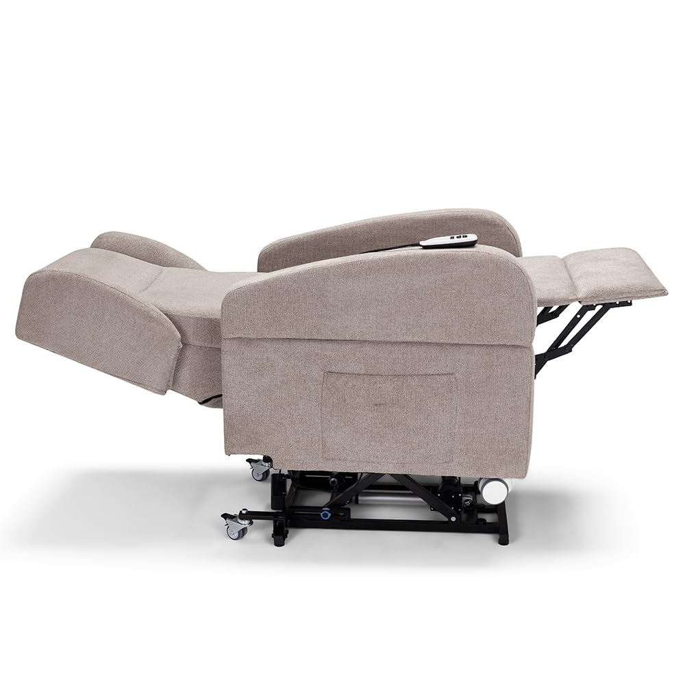Poltrona relax elettrica Atlanta per anziani, 2 motori con funzione LIFT, 4 ruote con maglione, reclinazione e alzapersona, braccioli estraibili con tavolino opzionale (Senza Tavolino, Verde)