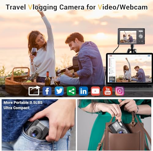 Digital Camera for Photography Autofocus 4K 48MP Compact Vlogging Camera for YouTube with 3 Inch Screen 18X Digital Zoom Point and Shoot Camera Mini Travel Camera with 32GB SD Card, 2 Batteries - Image 5