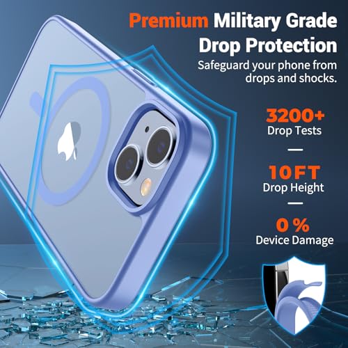 Image of SUPFINE Magnetic for iPhone 14 Case & iPhone 13 Case (Compatible with MagSafe)(Military Grade Drop Protection) Slim Translucent Matte Shockproof Phone Cover,Blue Purple