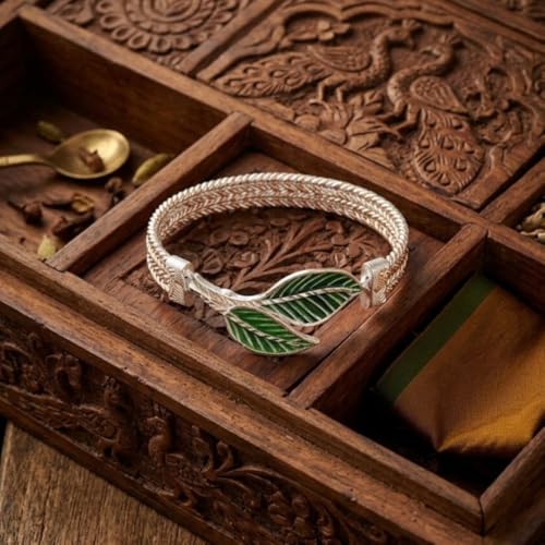 Image of Parasmoni silver green noya bangles for women's