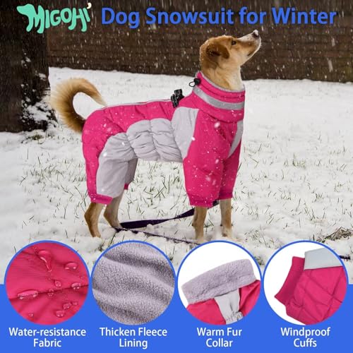 Image of MIGOHI Full Body Dog Coat,Warm Coats for Small Dogs | Reflective Winter Coat for Dogs with Harness,Turtleneck Dog Snowsuit with Legs,Windproof Pet Fleece Puffer Jacket,S,Rosered