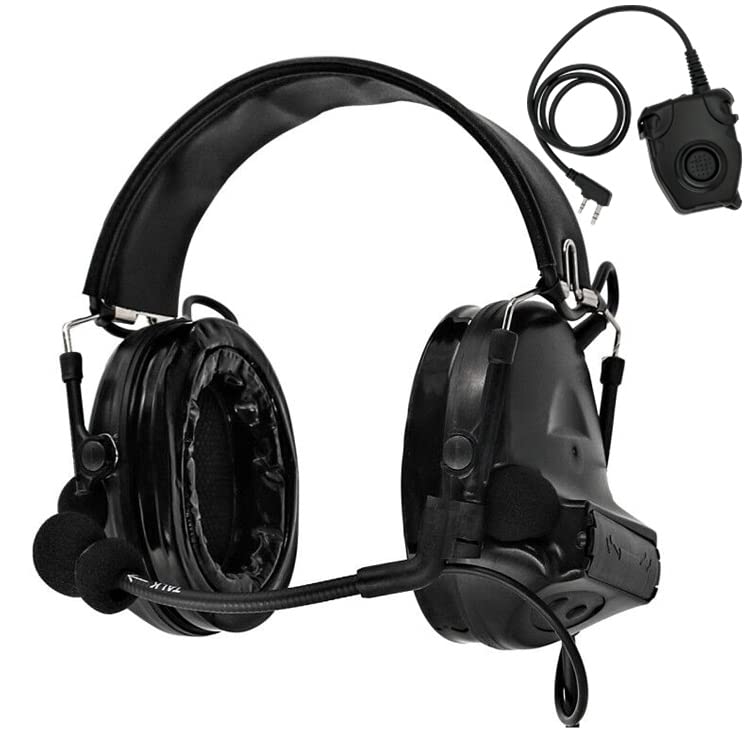 TSVISIONCORE Tactical Headset COMTA 2＆U94 PTT 2pin with Microphone，Sound Amplification，Airsoft sports, Black, F