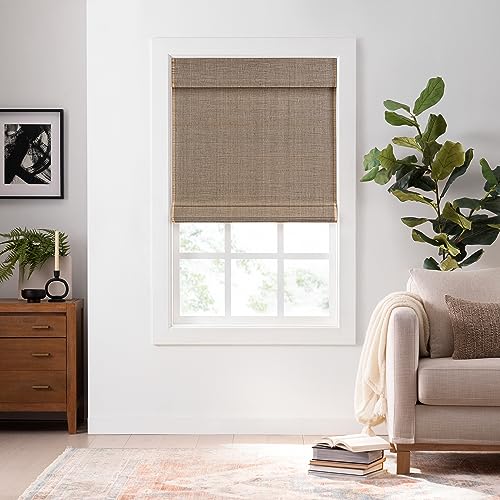 Eclipse Bamboo Roman Shades for Windows 60 in Wide x 72 in Long, Semi-Privacy Light-Filtering Cordless Blinds Bedroom, Living Room, Safe for Kids & Pets, Easy Mounting Interior Blinds, Natural/Black