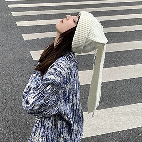 Womens Cap Winter Warm Knitted Beanie Hat, Long Bunny Ears Ribbed Thickened Knitted Hat Unisex Riding Knitted Beanie Cap Apricot #TOP7