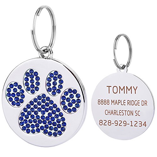 Vcalabashor Rhinstones - Etiquetas para perros (tamaño pequeño, tamaño mediano, acero inoxidable pulido con acabado espejo, brillantes diamantes impresos, grabado con láser)