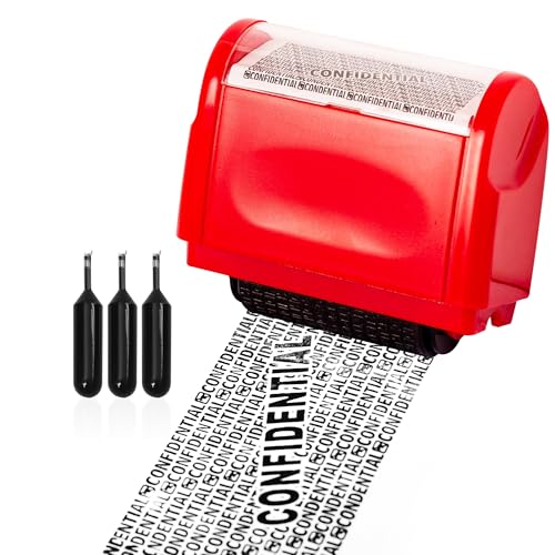 Privacy ID Address Blocker Stamp, Identity Theft Protection Roll Stamp, Privacy Security Theft Roller Stamp Personal Data Security Data Defender Roller Stamp (Red, L)