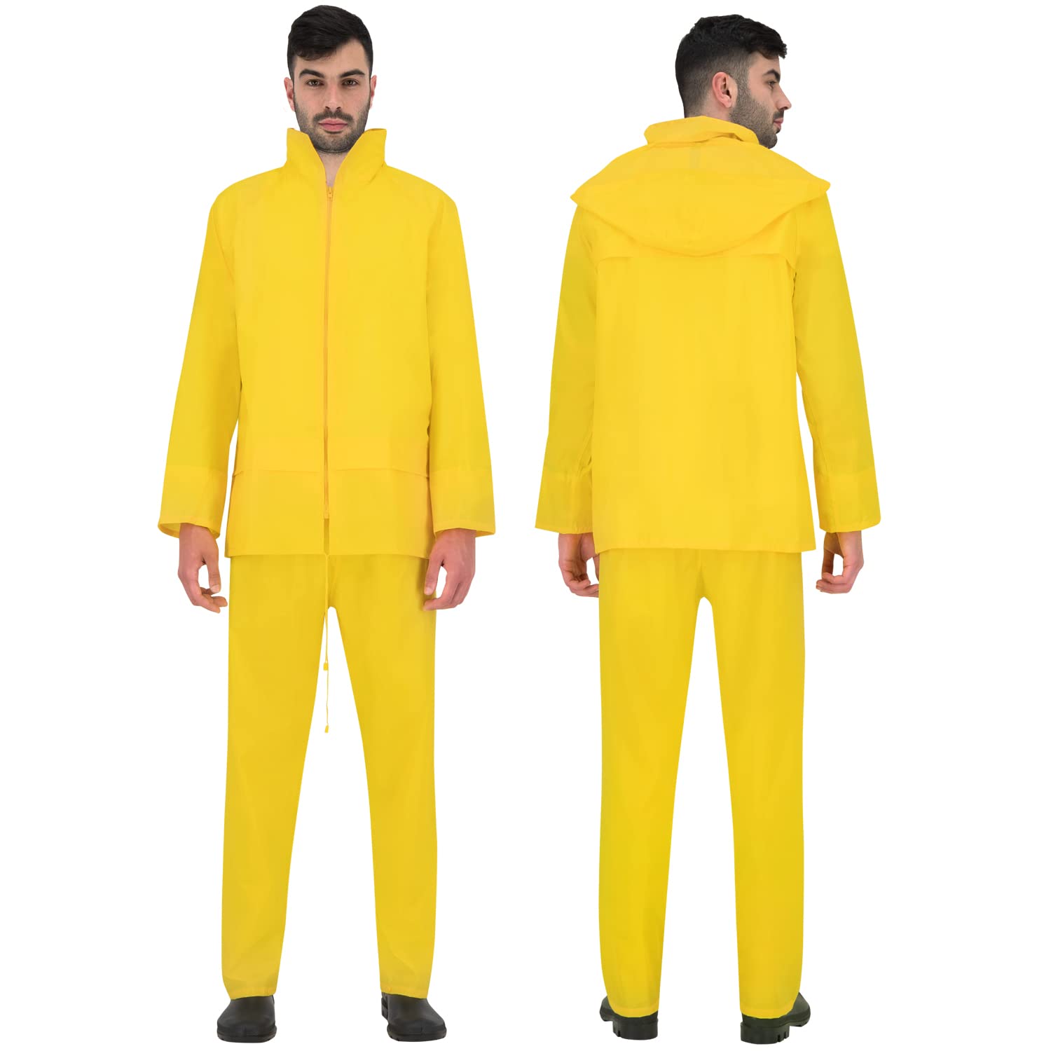 BWOLF Himalaya - Tuta antipioggia da uomo, a maniche lunghe, impermeabile, con elastico in vita, giacca con cappuccio, giacca antipioggia + pantaloni da pioggia, 2 tasche