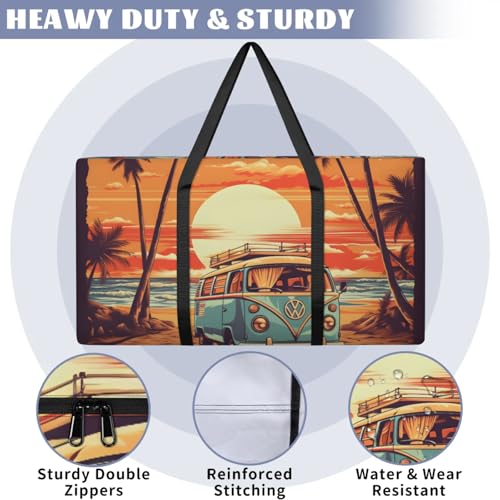 Coastal Beach Truck Extra Large Moving Bags Heavy Duty Storage Bags Cute Truck Cloth Wrap Around Handles Double Zipper Reusable Convenient Foldable Storage Tote for Travel Camping Space Save3