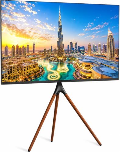 Brandtech 45-65 Tripod TV Stand Modern Easel TV Floor Stand Height Adjustable Swivel for LED LCD Screens Dark Walnut Legs Max VESA 600x400mm 77lbs Capacity (Install Manual Included)