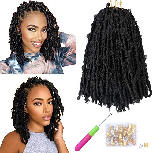 7 Packs Butterfly Faux Locs Crochet Hair 12 Inch Short Bob Distressed Locs Water Wave Faux Locs Crochet Braids Hair Extension Black Loc Hair Soft Locs for Women Pre Looped Pre-twisted Braids Hair(1B#)