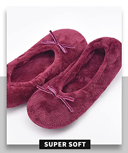 Image of Panda Bros 2 Pairs Women's Ballerina House Slippers, Anti-Skid Comfy Warm Ballet Style Slippers