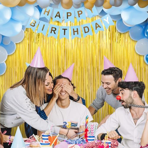 Image of 4 Pack Gold Foil Fringe Curtains Door Streamers Party Decorations 3.3 x 8.2 ft, Gold Tinsel Curtain Fringe Backdrop for Parties, Door Fringe Birthday Streamers, Photo Booth Backdrops, Party Decor