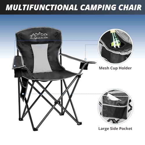 SAILARY Oversized Portable Outdoor Chairs, Weight Capacity 325 lbs with Cup Holder, Storage Pocket, Carry Bag Black の商品画像 4