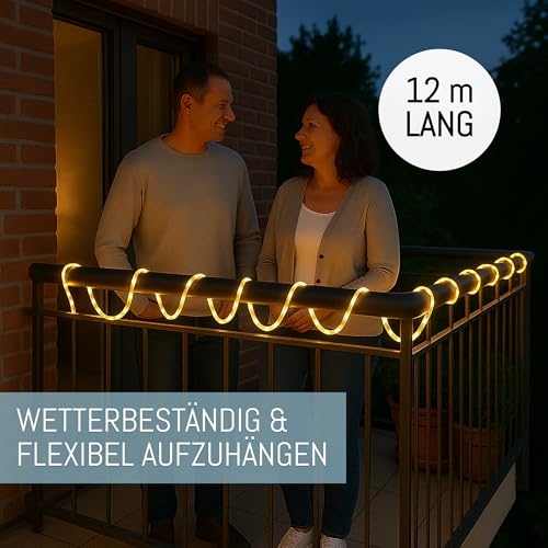 CozyHome Lichterschlauch aussen 200 LED - 8 Modi & Timer - 12m mit Stecker Strombetrieben Warmweiß I Lichtschlauch außen Schlauchlichterkette für outdoor 10m Leuchtschlauch Lichterkette Lichtschläuche