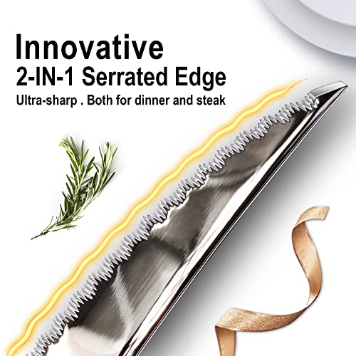 Askscici Silver Gold Flatware Set 20 Piece Stainless Steel Silverware Set Forged Hammered Cutlery Set Service For 4, Tableware Set, Knives Forks Spoons Set #TOP4