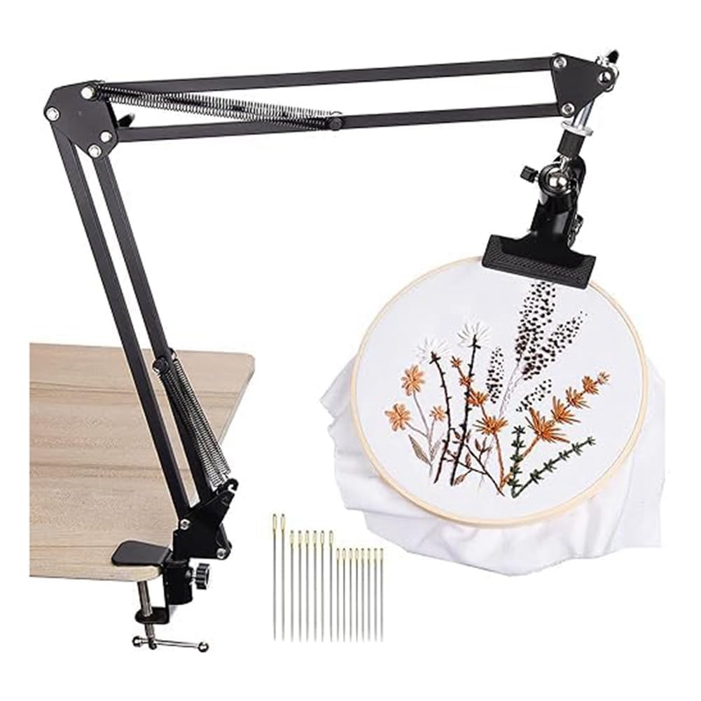 detee Adjustable Embroidery Table Stand, Metal Embroidery Hoop Stand, Adjustable Embroidery Hoop Stand for Needlework, Arts Black