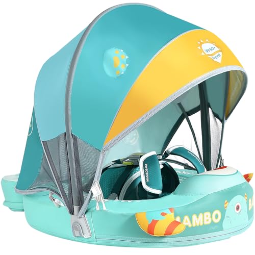 Image of Mambobaby Float with Canopy Size Improved Non Inflatable Infant Baby Pool Float Smart Mambo Float Swim Trainer Add Tail Swim Float Mambo Float Solid Air Free Water Waist Swimming Ring