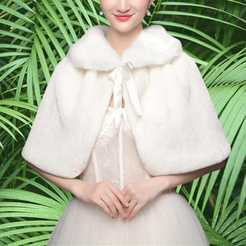 White Faux Fur Shawl Wraps for Women Wedding, Complements Any Wedding Dress or Evening Gown, One Size Fits Most2