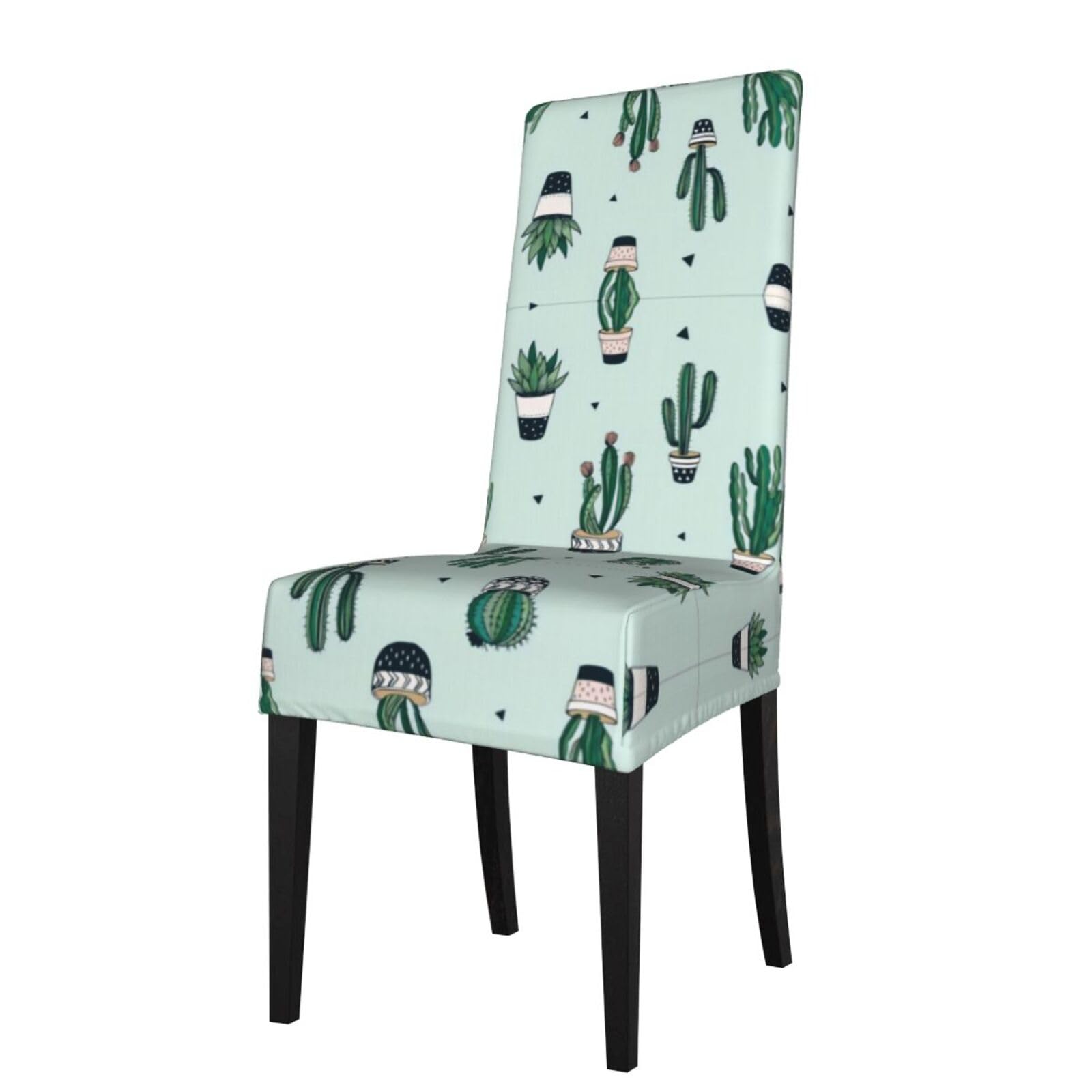 Hlsbssl Black Green Cactus Printed Dining Chair Covers, Fully Enclosed, Removable And Washable, Suitable For Family Banquets And Celebrations