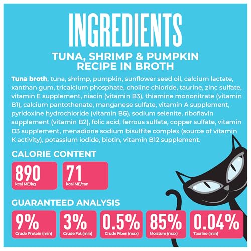 Image of Tiki Cat Friends Tuna, Shrimp & Pumpkin, Grain Free, 2.8 oz. Can, 12 Count | Grain free, high moisture wet cat food for adult cats, gentle fiber from pumpkin, 12 cans per pack