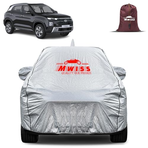 Image of Waterproof Car Body Cover for Hyundai New Creta | Mirror & Antenna Pocket Anti-Scratch with Soft Cotton Inner Lining Triple Stitched Protection| Heat Resistant | Rain Protection (Silver)