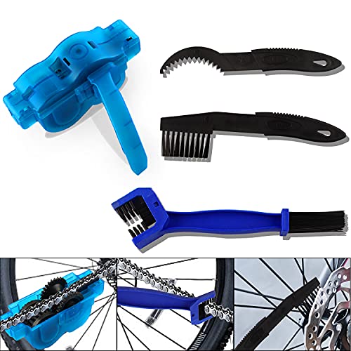 EKKONG Nettoyeur Chaine Velo, Nettoyeur de Chaîne de Vélo, 4 Pièces Kit de Nettoyage pour Vélos, avec Brosse de Nettoyage de Chaîne, Nettoyage de Chaîne de Moto, Utilisé pour Tous Types de Vélos (4)