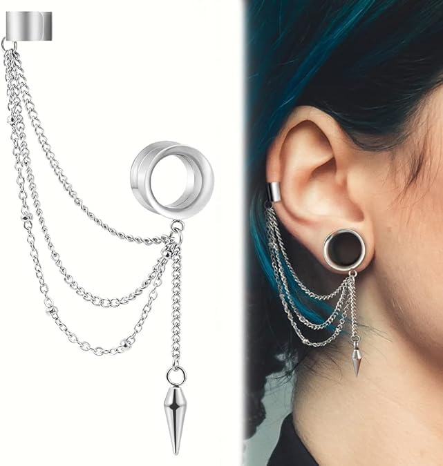 2PCS Ohrstecker Tunnel Gauges Ohrringe, Größe 2g - 1 Zoll Edelstahl, Clip On, Boho Stil