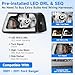 ELH LED DRL Headlight Assembly Fit For 2001-2011 Ford Ranger w/Sequential Turn Light 01-11 Ranger Headlamp Black Housing Clear Reflector