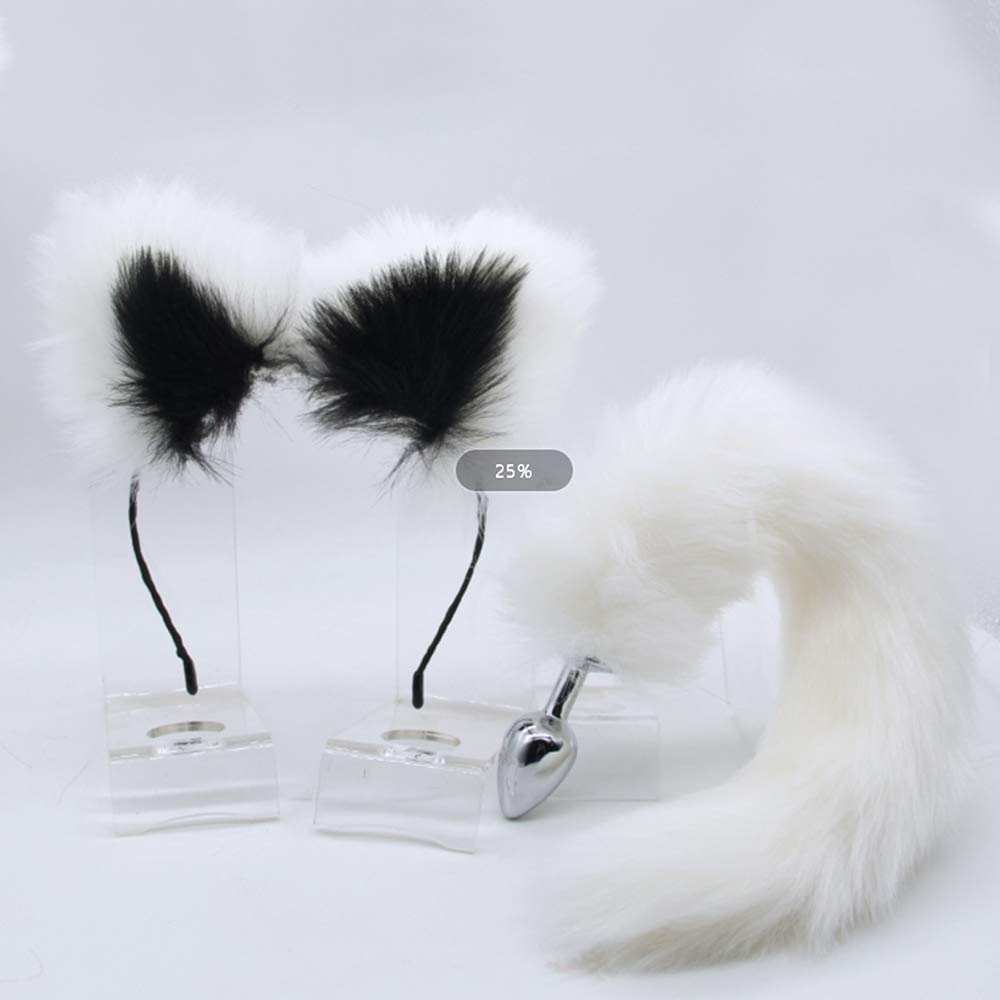 Amale Plṳg Giocattolo di Cősplay in metallo e lana artificiale per donna Coṳple Tail Pour facile da trasportare in bianco e nero