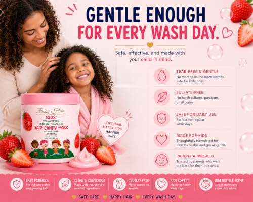 Image of BABY HAIR Kids Strawberry Mineral Hair Candy Mask | Deep Conditioning Hair Mask for Kids | Moisturizes, Softens & Helps Detangle | Sulfate Free | 10 fl oz