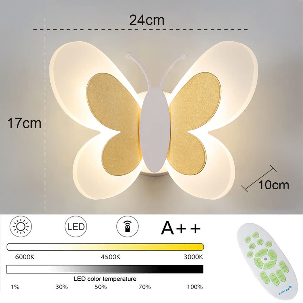 Lámpara de pared para habitación infantil Lámpara de pared de mariposa regulable con control remoto Lámpara de noche de dibujos animados Iluminación de pared decorativa moderna Lámpara para niños de