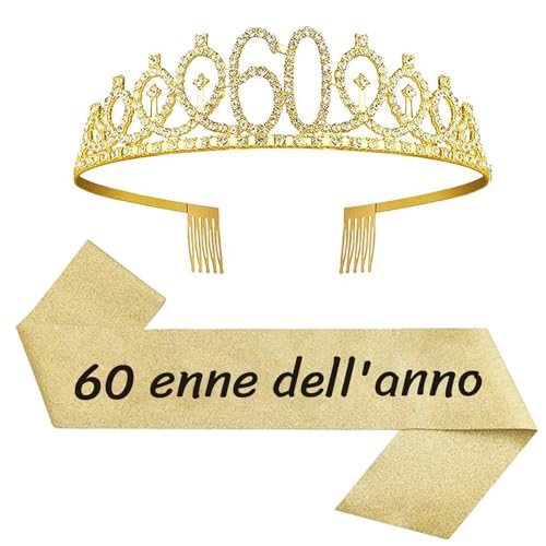 60 Compleanno Fascia in Italiano 60 Anni di Compleanno Donna Tiara Corona per Compleanno 60 Coroncina di Compleanno Decorazioni Addobbi Compleanno