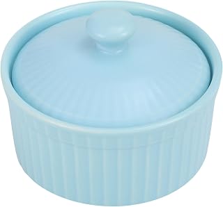 GLEAVI Ceramic Baking Bowl with Lid Oven Safe Pudding Dish for Desserts 1 Piece Suitable for Caramel Custard and Fruit Serving Sturdy Porcelain