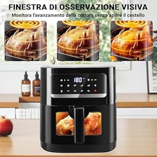 7L Friggitrice ad Aria | Friggitrice Aria con Finestra Osserv, 9-in-1 Programmi Airfryer Controllo Touch Luce integrata, 1800W Air Fryer Temperatura mas 200℃ Cottura a Basso Contenuto di Olio e Grassi