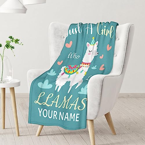 Blanket for Girl Women - 60x80 Inches Cute Llama Throw Gifts- Personalized Teal Soft Fuzzy Blankets for Bed, Couch & Living Room