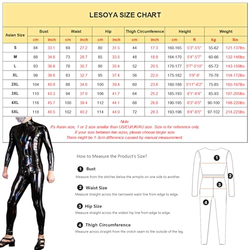 LESOYA Men's One Piece Shiny Wetlook PVC Leather Long Sleeve Bodysuit Back with Zipper Catsuit Clubwear2