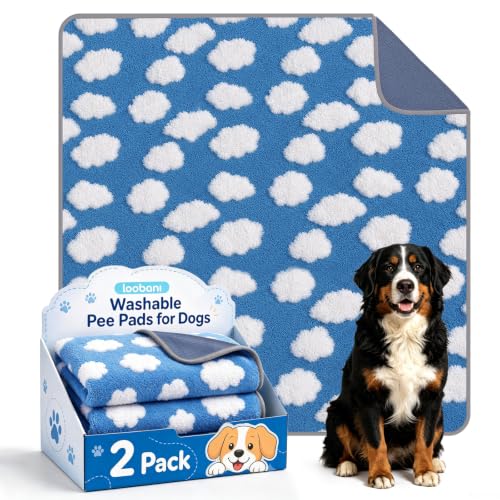 Image of LOOBANI 2 Pack Extra Large Washable Pee Pads for Dogs 72 inchx72 inch, Blue | Non-Slip Reusable Dog Mat, Super Absorbent Whelping Pads, Leak-Proof Dog Playpen Mat For Floor, Bed, Incontinence, Housebreak