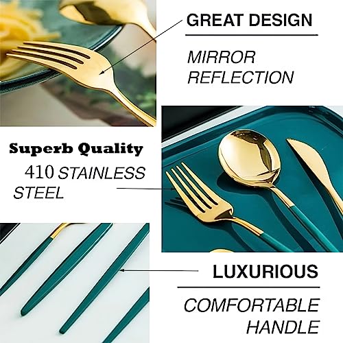 Image of Stainless Steel Green Gold Cutlery Set for 6 Person with Gift Box 24 Pieces Mirror Finish Luxury Premium Flatware Set for Dining Table Hotel Cafe Bar Restaurant House Warming Gifts