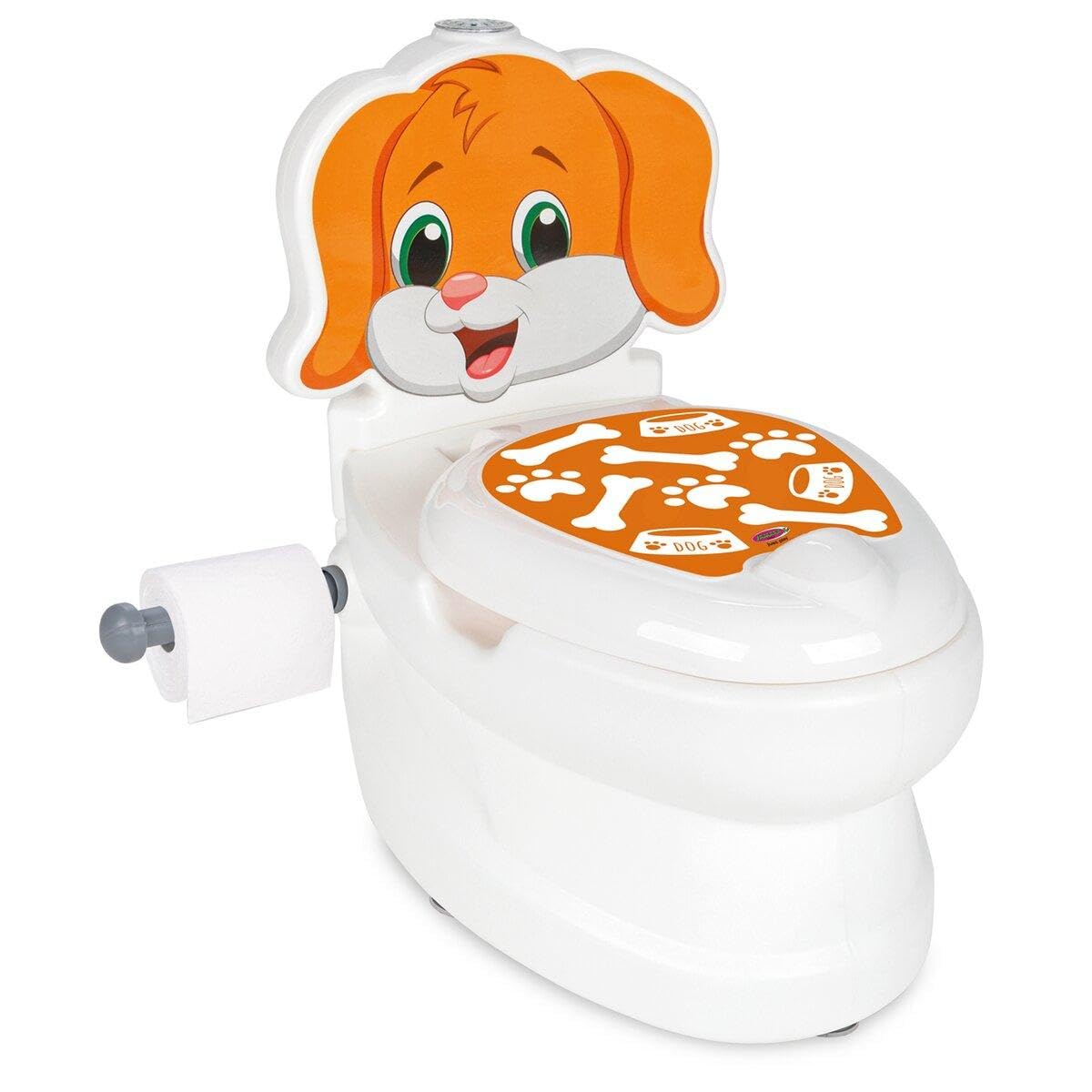 JAMARA 460959 Meine kleine Toilette Pies z dźwiękiem spłukiwania i uchwytem na papier toaletowy, łatwy do czyszczenia, zaokrąglone krawędzie, przyssawki zapewniają dobrą przyczepność, kolor biały