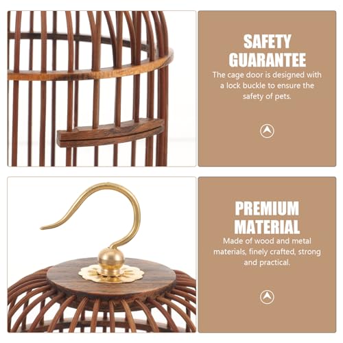 Image of BESPORTBLE Pet Cage Round Birdcages Outdoor Decorative Bird Cage Wood Hamster Cage for Small Parakeet Cage Hanging Cage for Bird Wooden Bird Nest